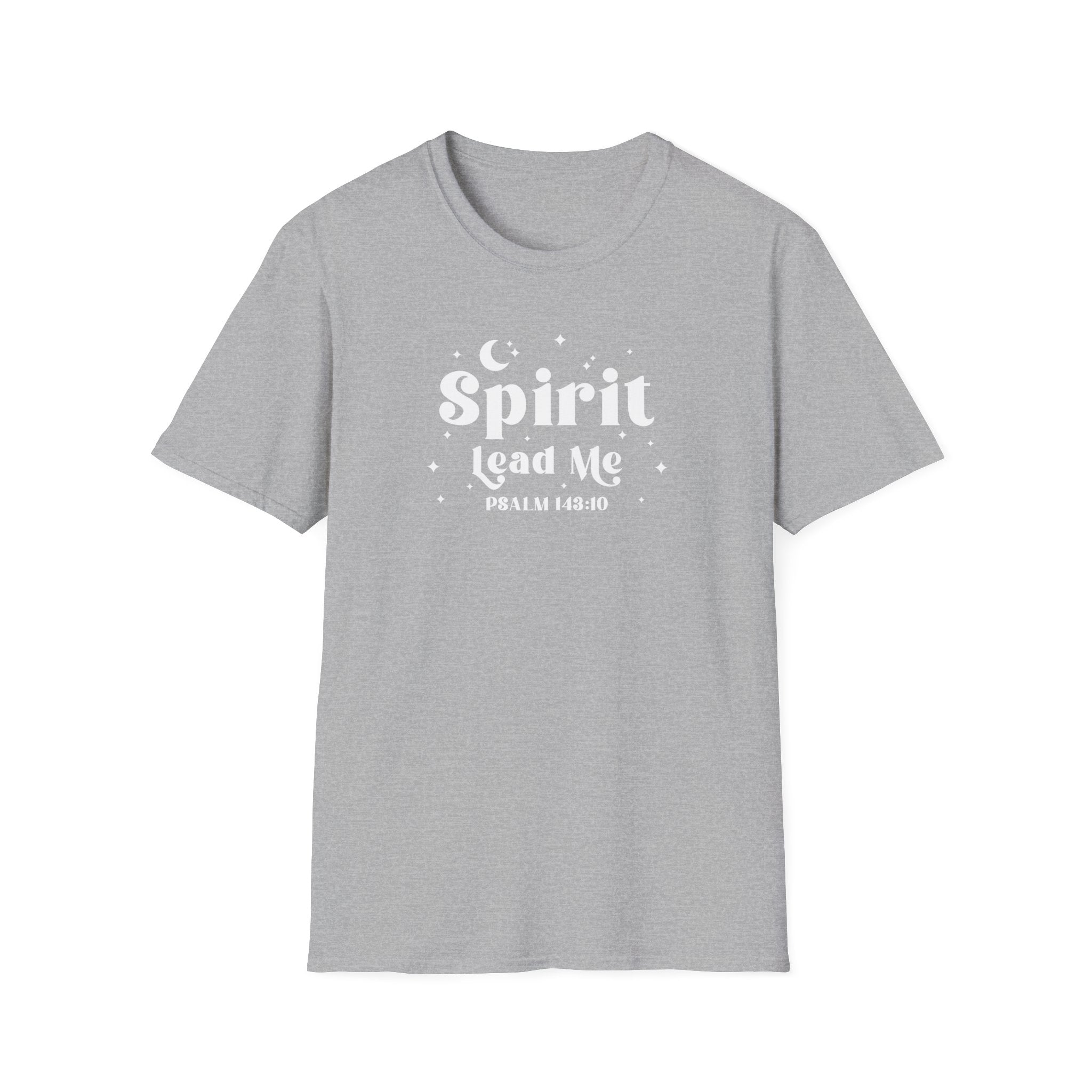 Sport Gray t-shirt with 'Spirit Lead Me' text on a white background, Bible Verse Shirt